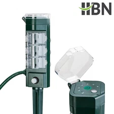 HBN Outdoor Power Strip Timer W/ Photocell Yard Stake Countdown Timer Waterproof
