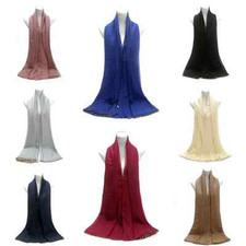 Glitter Sparkle Star Dust With Gold Pearl Border Trim Scarf Shawl Stole CoverUp