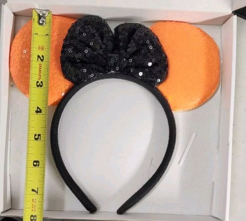 Halloween Minnie Ears Headband Orange Sequin Black Bow Disney Style Cosplay - Picture 4 of 4