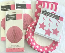 Pink Party Supply Kit Plates, Napkins & Hanging Decorations