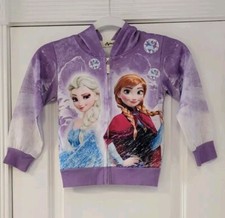 Disney Frozen Elsa  Anna Graphic Print Zip-Up Hoodie Jacket Girls Medium EUC