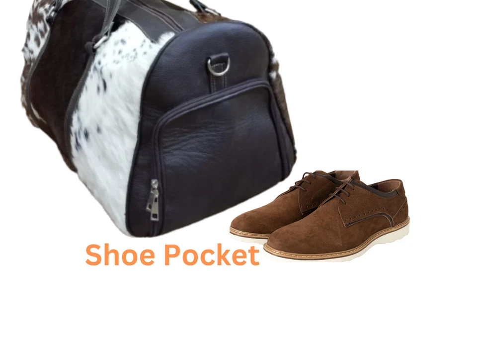 Cowhide Leather Luggage With Shoe Compartment Travel Bag Unisex Bag Weekender - Image 4 of 4