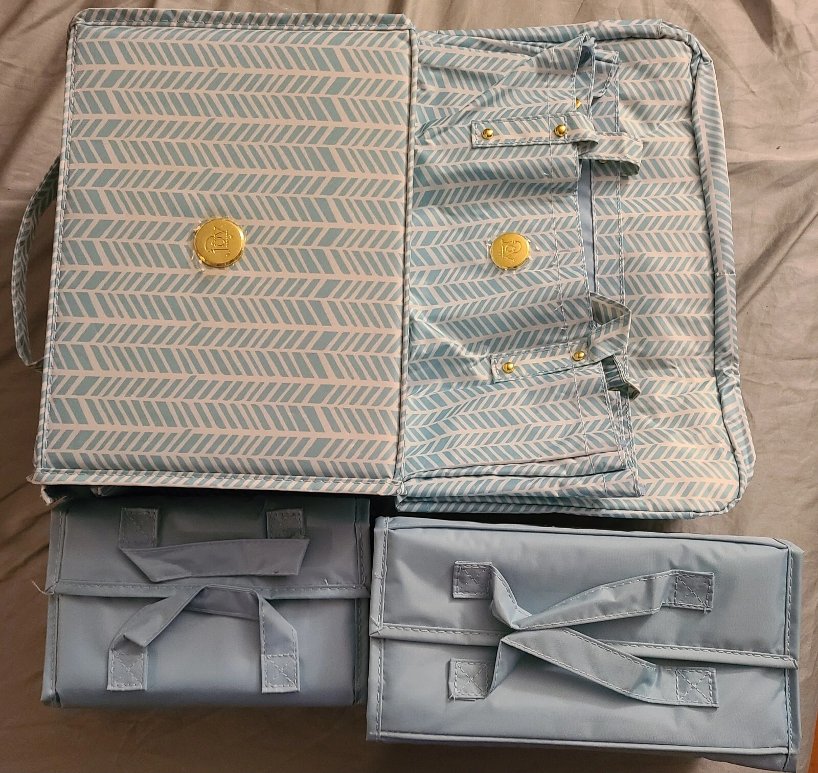 New Joy Mangano Light Blue Shopper Tote Bag & Beauty Cases Set Of 4 - Travel