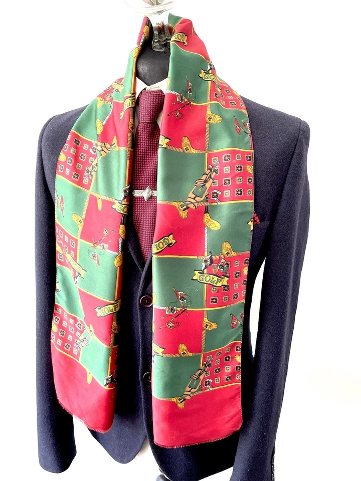 Men's Vintage Scarf 80's Necktie Gents Silk Golf Retro Geometric Preloved - Image 4 of 4