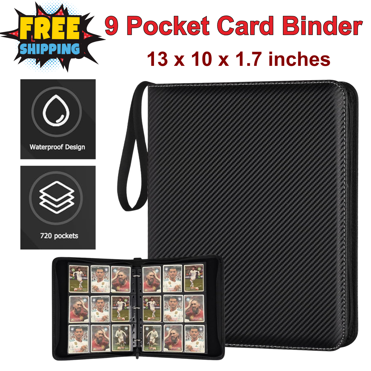 720 card binder Capacity, Zippered Trading Card Holder for MTG, Sports & Collectible Cards Acid-Free, Durable & Travel-Friendly Storage (Black, 9 Pocket) : Toys & Games 12 Pocket Card Binder, Ringless