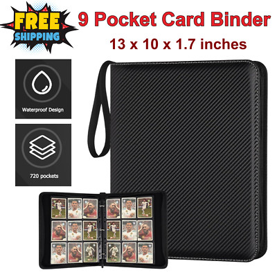 720 Card Pocket Binder with Zipper 9 Pocket Trading Cards Album Folder, Black