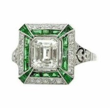 1Ct White Emerald Cut CZ Art Deco Style Engagement Ring In 925 Sterling Silver