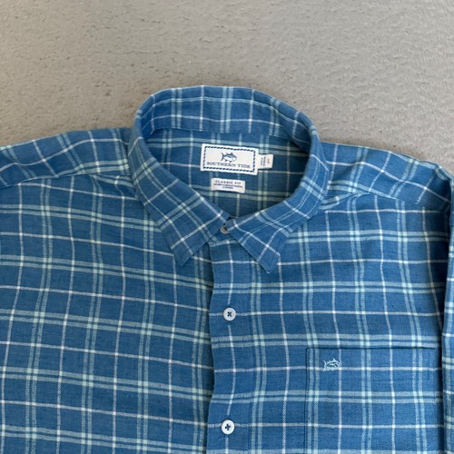Southern Tide Shirt Mens Size Large Classic Fit Blue Plaid Long Sleeve Button Up - 第 5/7 張圖片