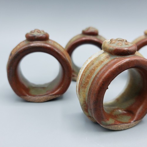 Artisan Handmade Pottery Napkin Rings Stoneware Set of 6 Earth Tones Rustic - Picture 7 of 15