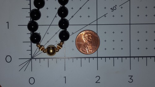 14K Gold Station Black Onyx 8mm Bead Necklace Hand Knotted Vintage 19" Long - Picture 11 of 12