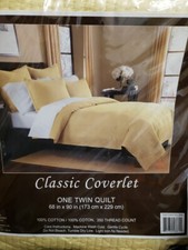 CLASSIC COVERLET TWIN QUILT 68" X 90" 100 COTTON 350 THREAD COUNT Yellow READ