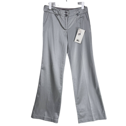 Da-Nang Silver Satin Flap Pocket Flare Leg Mid Rise Vintage Pants 6 NWT 90's Y2K