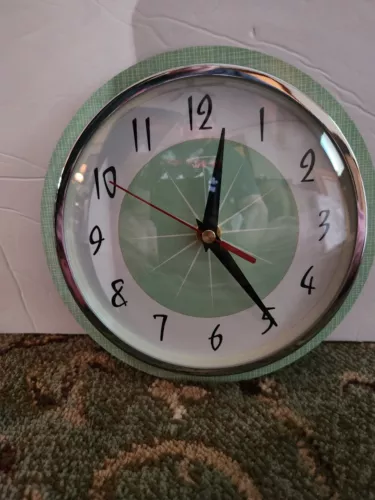 Brand New Formica Caravan Kitchen Wall Clock MCM Retro Style In Jadeite Green!