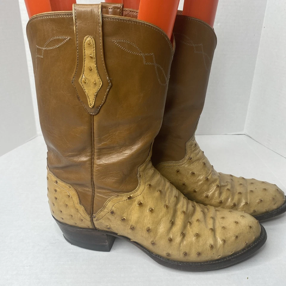 Botas El Dorado Full Quill Avestruz Exótico Western Roper wm 10 1/2 Mn 8 1/8 Marrón Foto 4 de 4