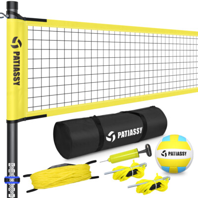 32' Outdoor Portable Volleyball Net Set with Adjustable Height Steel Poles, Ball