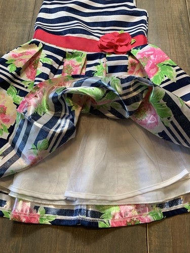 Jona Michelle Girl's Sleeveless Multicolored Stripes Floral Lined Dress Size: 5 - Picture 3 of 12