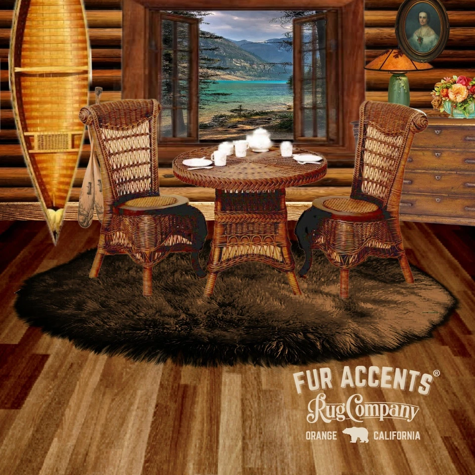 Classic Round Shaggy Sheepskin - Faux Fur Rug Bear Skin Accent Throw Rug   - Image 2 of 3