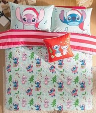 Disney Stitch & Angel Christmas Candy Striped Reversible  Xmas Duvet Cover Set