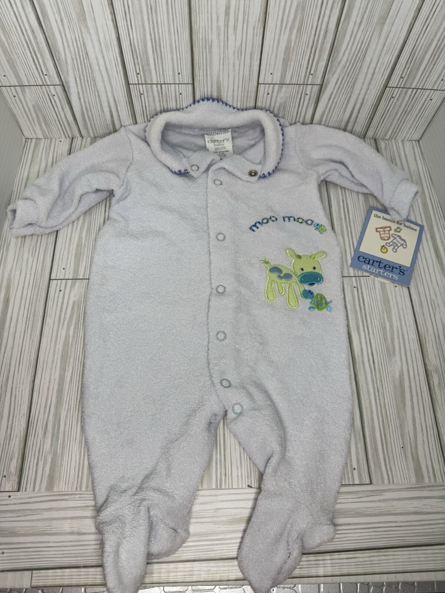 Vintage Baby Carter's 0-3 Months Footed Sleeper Terry Cloth Moo