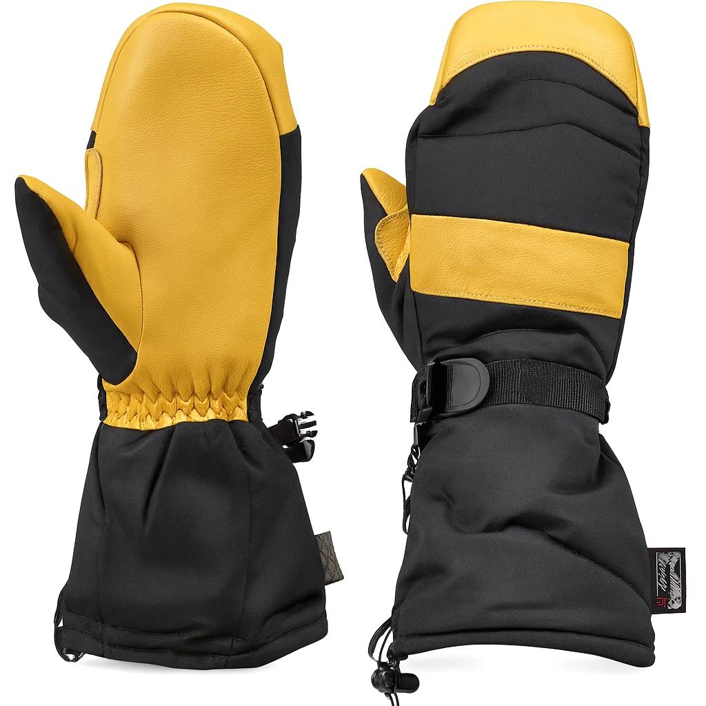 Saranac Gauntlet Deerskin Leather Mitts Black/Gold Water Resistant SIZE: L