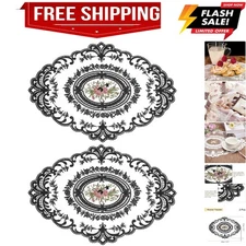 2Pack Retro Lace Placemat 12x16-in Oval Embroidered Table Place Mats French C...