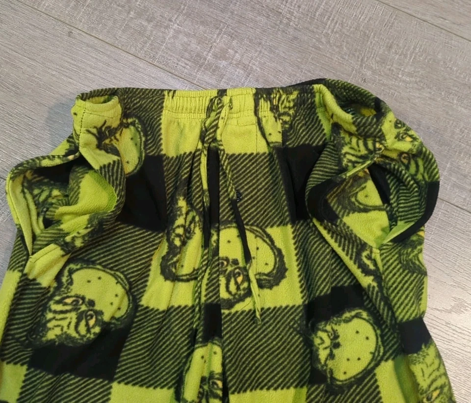 Pijama de vellón suave The Grinch pantalones de salón bolsillos negro verde talla XL Foto 3 de 4