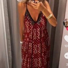 NWT zara dress S red moroccan boho sparkly beads coins