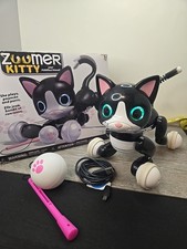 Spin Master Zoomer Kitty Black White Interactive Cat w/ Toy Box Tested Working