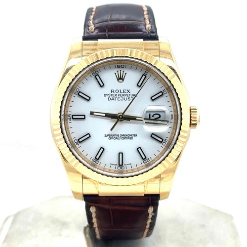 Rolex Datejust 36mm Automatic 18k Yellow Gold Brown Leather St...