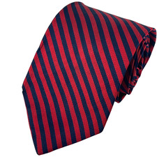 Brooks Brothers Makers Silk Repp Tie Red Navy Stripe 3.5 x 59 USA