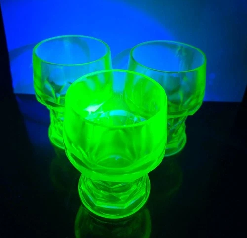 Vintage Uranium Anchor Hocking Georgian Tumblers Set of 3 ,Northwood Vase Bundle