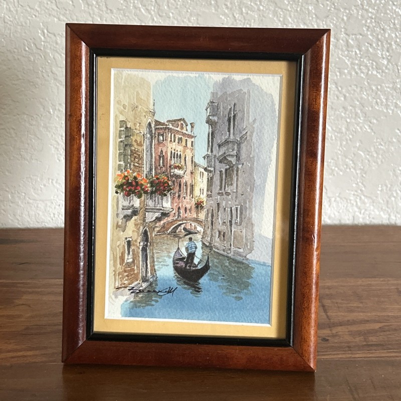 Giovanni Bonazzon Small Original Watercolor Painting Venice 2018 Signed Framed