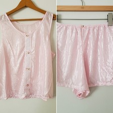 Vintage Silky Sleep Set Pink Tank Shorts Size Medium