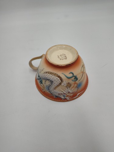 Vintage handbemalte Betson Porzellan orange Drachengeschirr Tasse hat Abplatzer - Bild 10 von 11