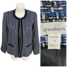 Dressbarn Blazer Womens Sz 16 Blue Tweed Jacket Office Corpcore Career Workwear