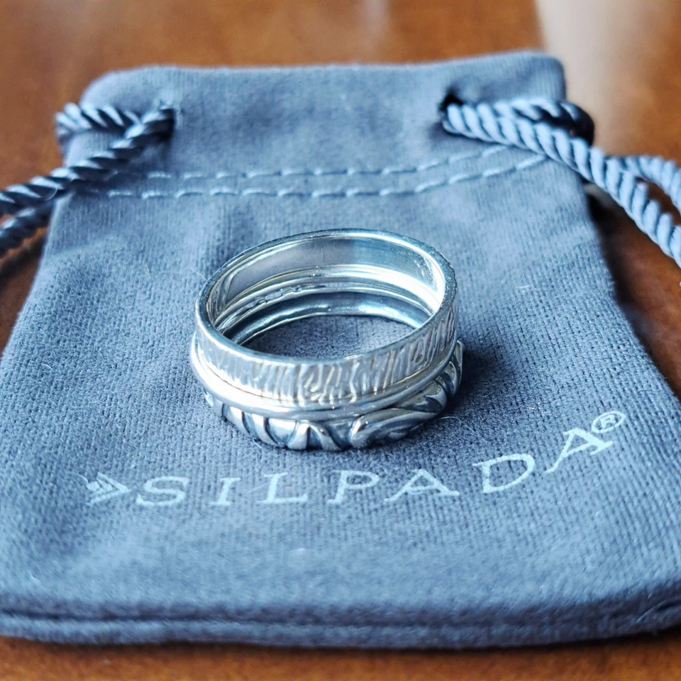 SILPADA 925 Sterling Silver R3357 Carved Stacking 3 Rings 925 Sz 9 NEW - Image 2 of 4