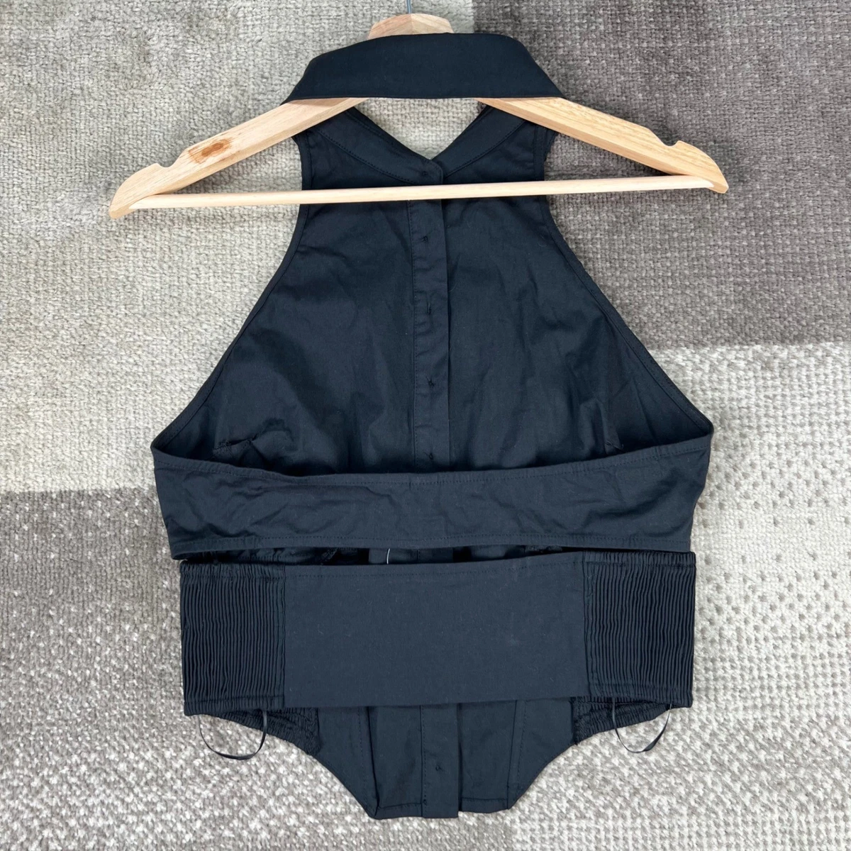 NWT Windsor Black Halter Button Down Corset Crop Top Smocked Waist Womens M