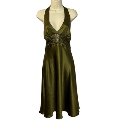 Jones New York Halter V-Neck Embellish Empire Waist Y2K Fairy Green Sz 14 New