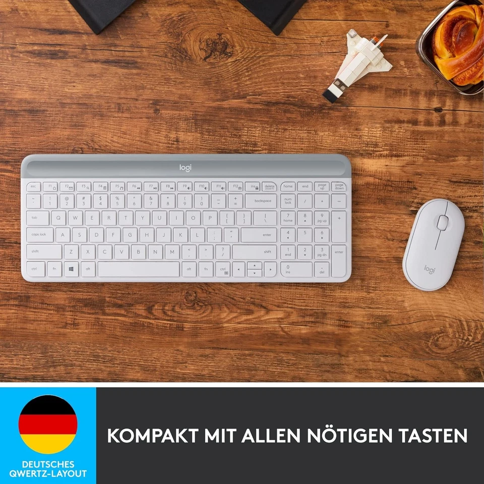 Logitech MK470 Slim Wireless Keyboard & Mouse Combo, QWERTZ German Layout - Whit - Image 3 of 4