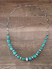 Native American Sterling Silver Turquoise & Navajo Pearl 21" Link Necklace by Jo
