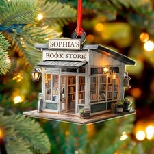 Pack of 2 Personalized Bookstore Ornaments, Custom Book Tree Christmas Decor