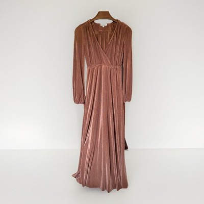 Baltic Born Brown Athena Pleated Maxi Dress Size Medium Whimsical Boho Elegant