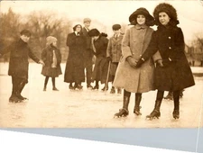 1910s RPPC Ice Skating Group Photo NJ Velox Postcard Somerville Winter