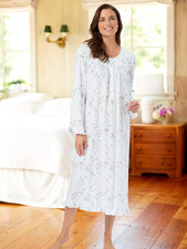 Eileen West Rosebud Long-Sleeve Modal and Cotton Nightgown, White