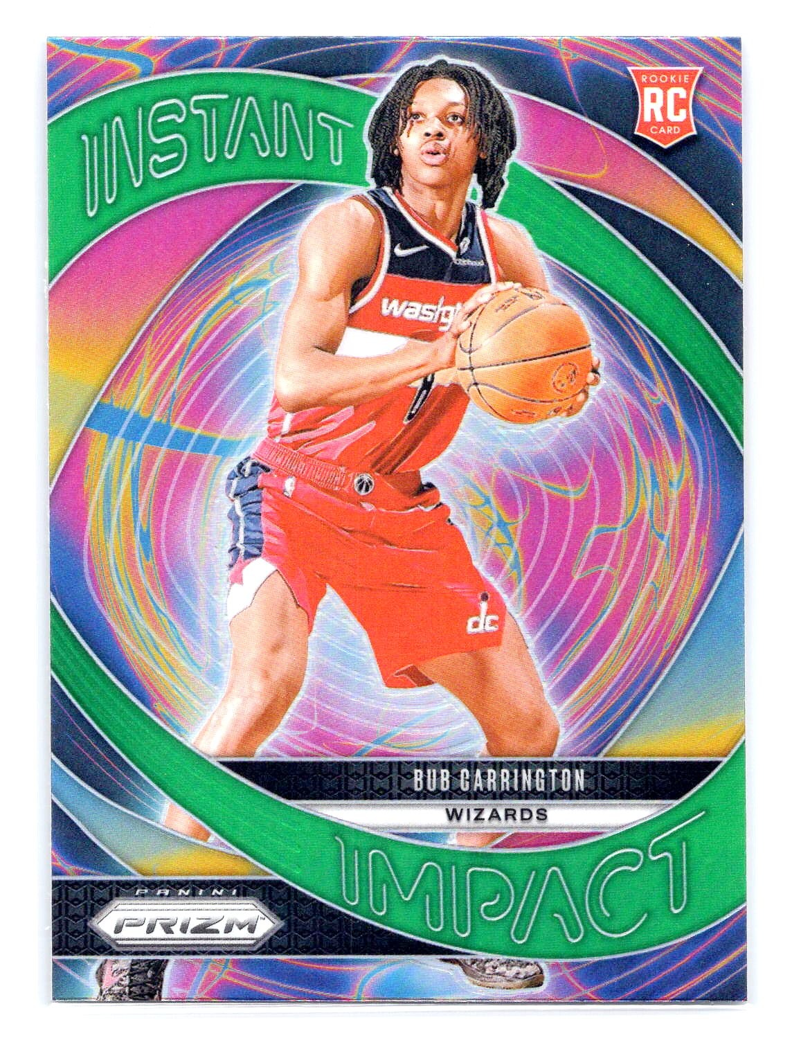 Bub Carrington 2024-25 Panini Prizm #17 Instant Impact Green Prizm RC Rookie