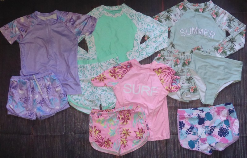 Boutique Girls Rash Guard Swimsuit Board Shorts Lot Size 150 12 Years