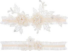2PCS Lace Bridal Garter Set   Floral Wedding Leg Garters for Bride