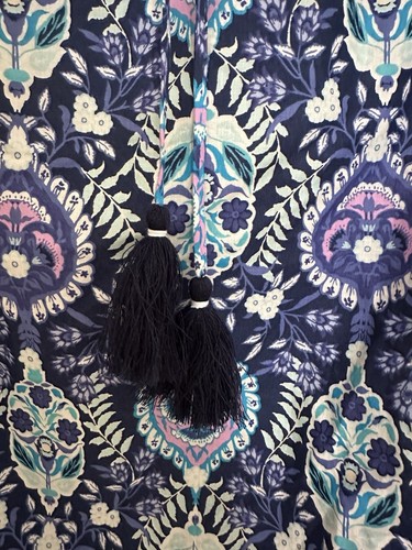 TALBOTS womens XL Boho Peasant Blouse Floret Medallion in India Ink NWOT blue - Picture 3 of 9