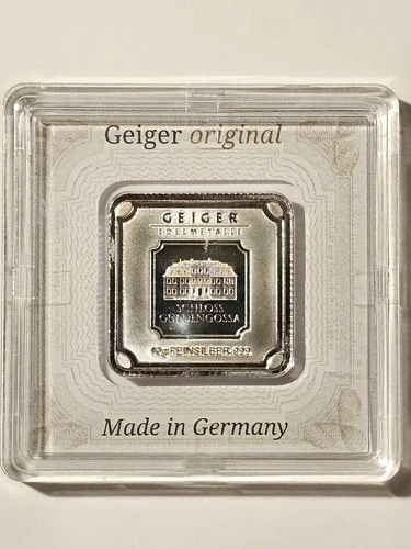 🌟10 Gram Geiger  999 Fine Silver Square Bar in Assay Case