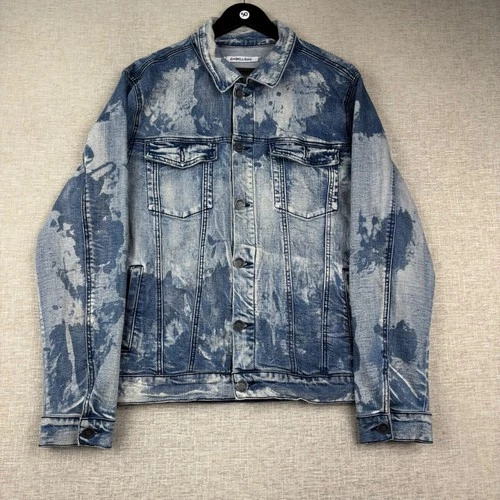 Embellish Mens Grungy Blue Acid Wash Bleach Splatter Denim Trucker Jacket XL video thumbnail